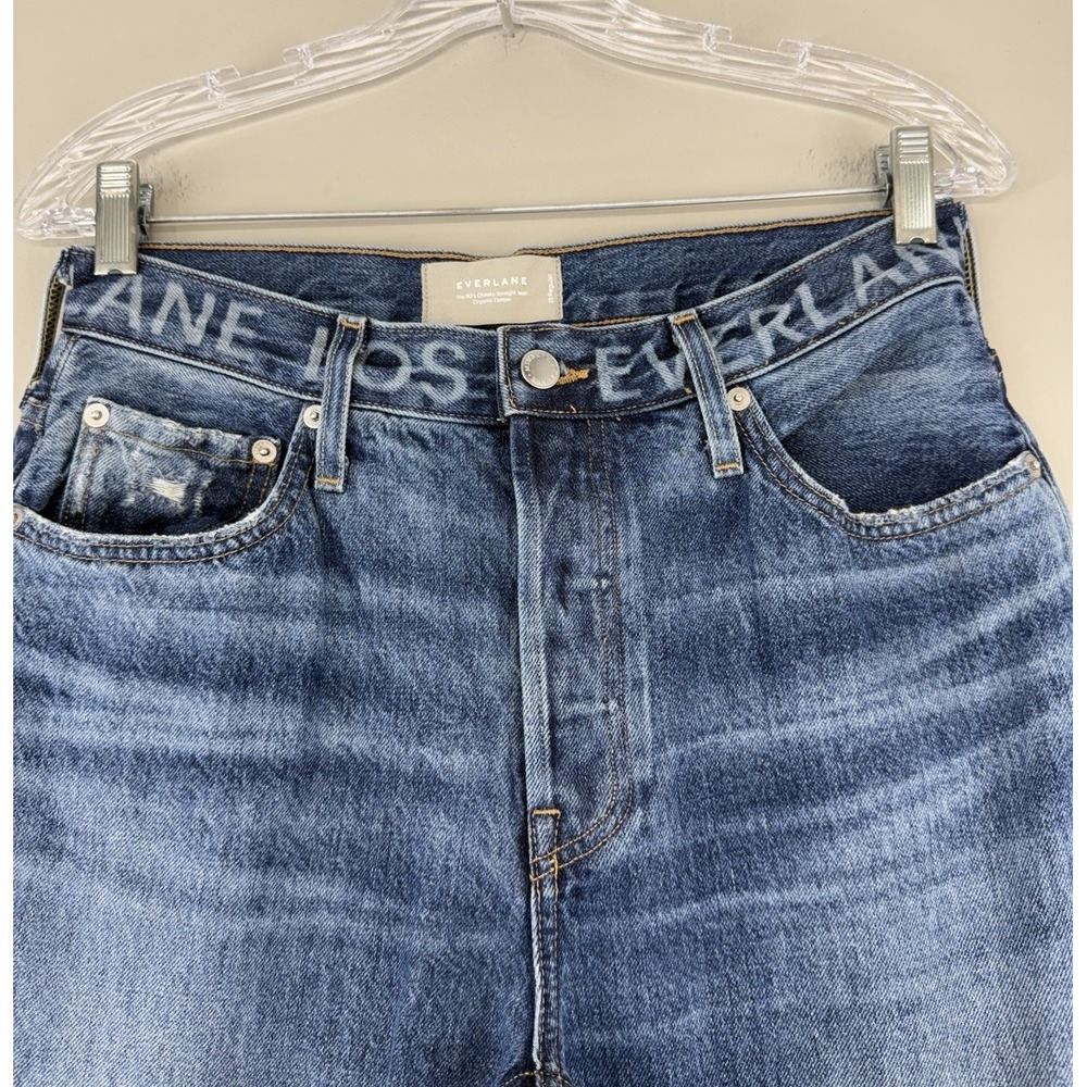 EVERLANE 90's Cheeky Straight Jean Women's 28R Waistband Spell Out High Rise